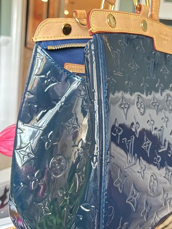 Louis Vuitton Navy Vernis Monogram Satchel with Natural Trim - Picture 4 of 7